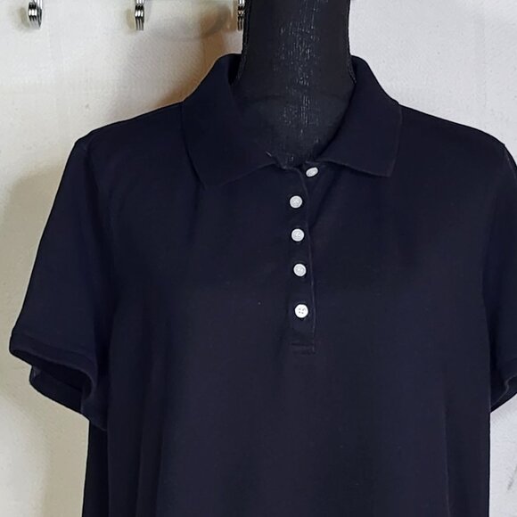 Izod Woman Black Lilac Piping 5 Button Cotton Span SS Henley Polo Top Size 1X - Picture 2 of 16